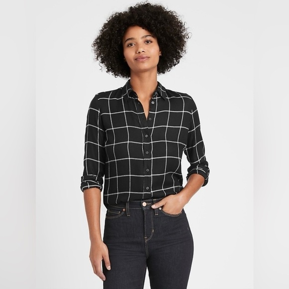 Banana Republic Dillon Classic-Fit Flannel Shirt Black & White Size Large - Picture 1 of 7